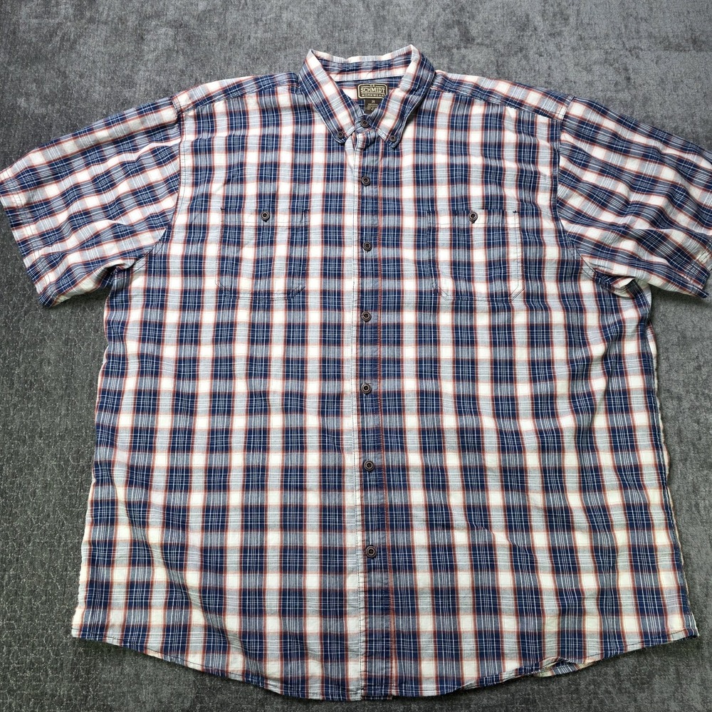 CE Schmidt Workwear Shirt Mens 2XL Red White Blue Plaid Double Pocket All Cotton